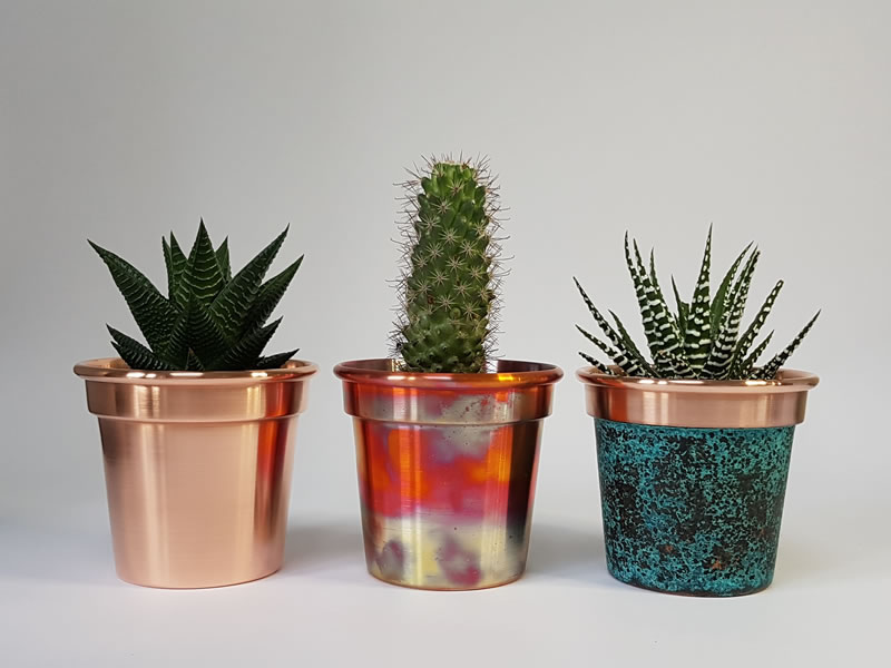 Set Of Three Handmade Solid Copper 4 Inch Plant Pots