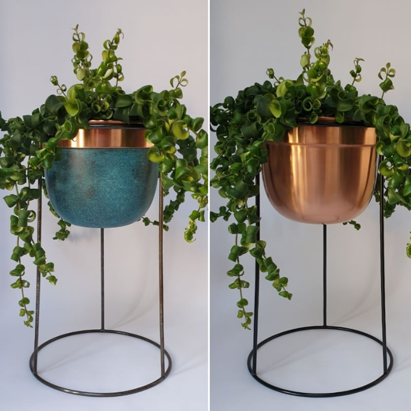 Handmade Copper Round Bottom Pot In Stand