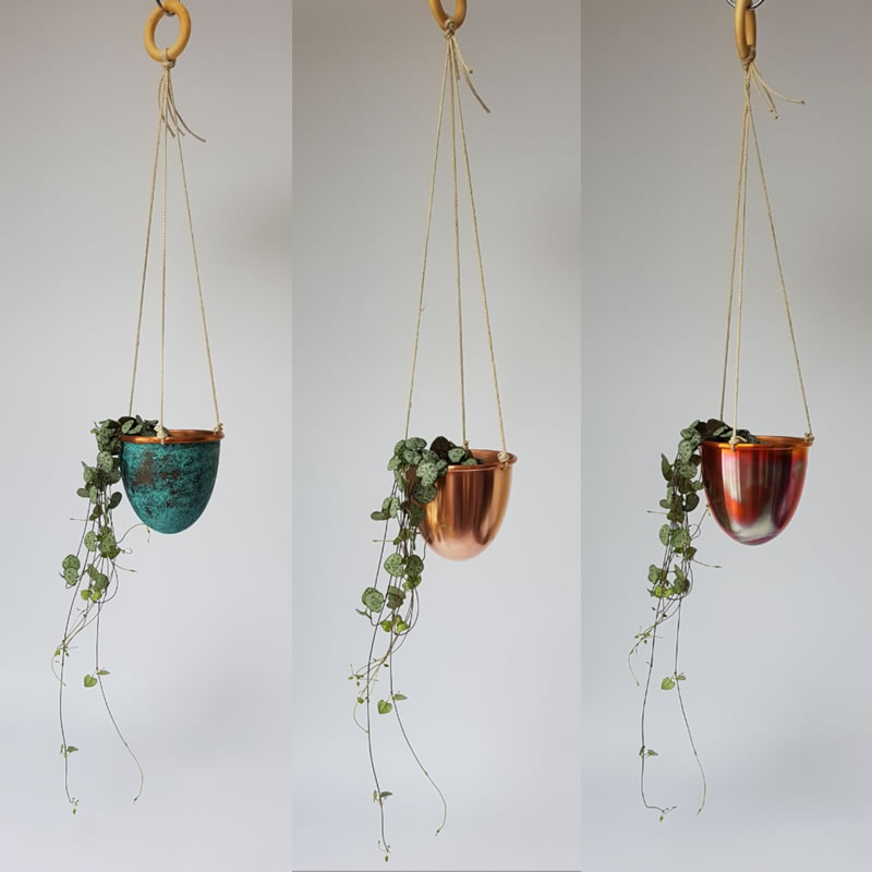 Handmade Solid Copper Hanging Plant Pots